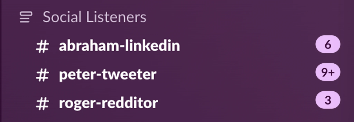 Social listener agents posting qualified conversations to Slack